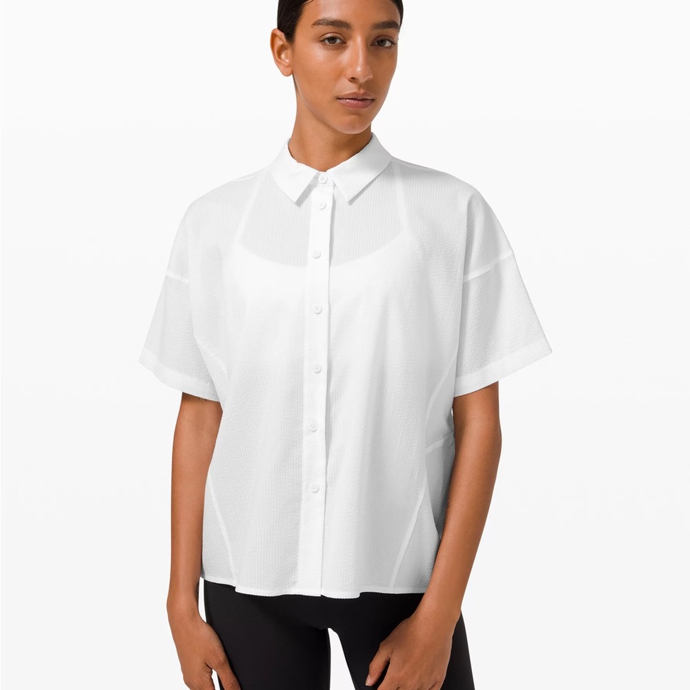 Lululemon BOXY SEERSUCKER SHORT SLEEVE SHIRT white